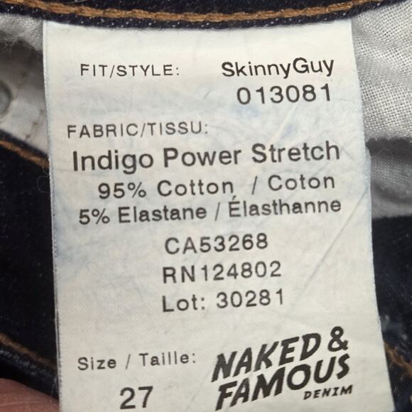 Naked & Famous Jeans Mens 27 Raw Japanese Denim Dark Wash Indigo Power Stretch - Picture 8 of 13